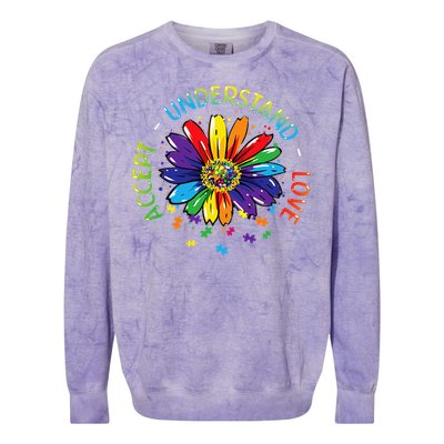 Autism Awareness Accept Understand Love Rainbow ASD Flower Colorblast Crewneck Sweatshirt