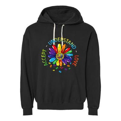 Autism Awareness Accept Understand Love Rainbow ASD Flower Garment-Dyed Fleece Hoodie