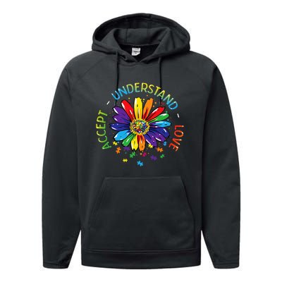 Autism Awareness Accept Understand Love Rainbow ASD Flower Performance Fleece Hoodie