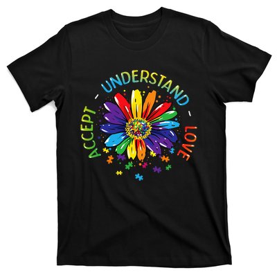 Autism Awareness Accept Understand Love Rainbow ASD Flower T-Shirt