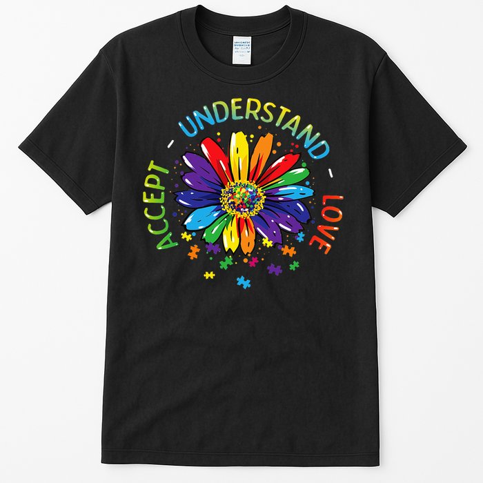 Autism Awareness Accept Understand Love Rainbow ASD Flower Tall T-Shirt