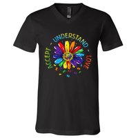 Autism Awareness Accept Understand Love Rainbow ASD Flower V-Neck T-Shirt