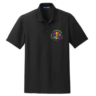 Autism Awareness Accept Understand Love Rainbow ASD Flower Dry Zone Grid Polo