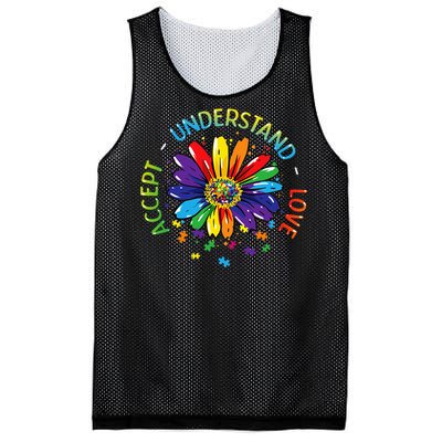 Autism Awareness Accept Understand Love Rainbow ASD Flower Mesh Reversible Basketball Jersey Tank