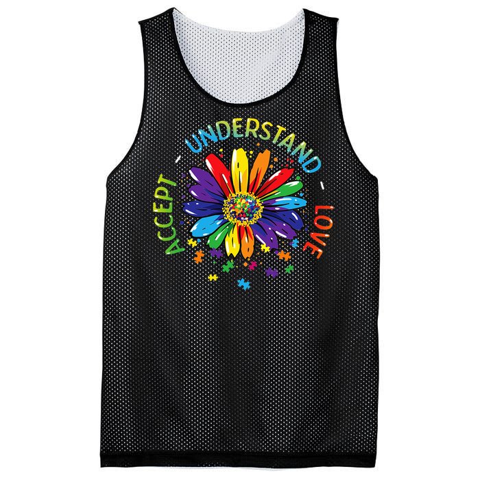 Autism Awareness Accept Understand Love Rainbow ASD Flower Mesh Reversible Basketball Jersey Tank