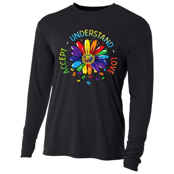 Autism Awareness Accept Understand Love Rainbow ASD Flower Cooling Performance Long Sleeve Crew