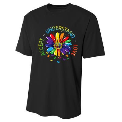 Autism Awareness Accept Understand Love Rainbow ASD Flower Performance Sprint T-Shirt