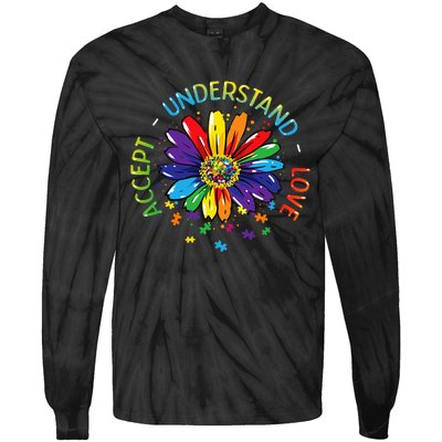 Autism Awareness Accept Understand Love Rainbow ASD Flower Tie-Dye Long Sleeve Shirt