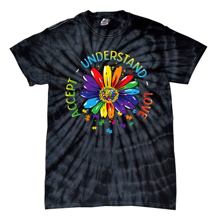 Autism Awareness Accept Understand Love Rainbow ASD Flower Tie-Dye T-Shirt