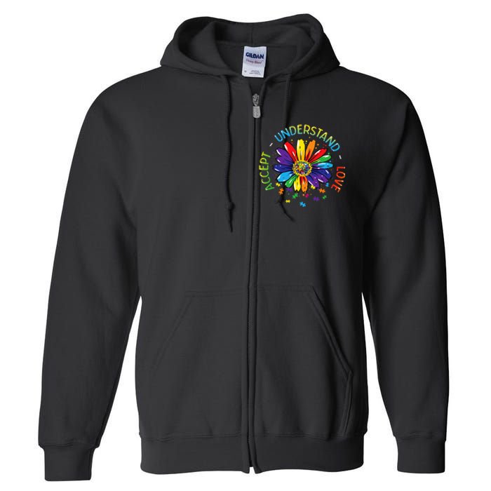 Autism Awareness Accept Understand Love Rainbow ASD Flower Full Zip Hoodie