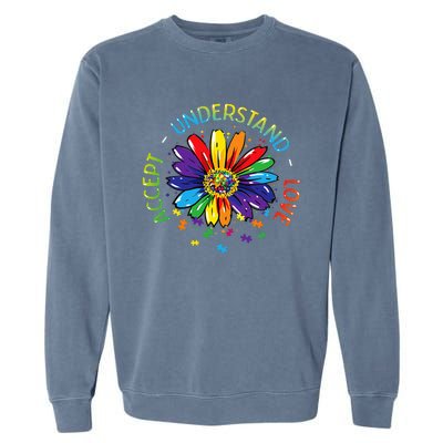 Autism Awareness Accept Understand Love Rainbow ASD Flower Garment-Dyed Sweatshirt