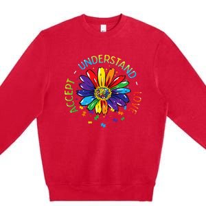 Autism Awareness Accept Understand Love Rainbow ASD Flower Premium Crewneck Sweatshirt