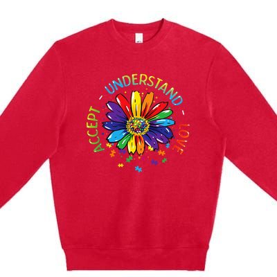 Autism Awareness Accept Understand Love Rainbow ASD Flower Premium Crewneck Sweatshirt