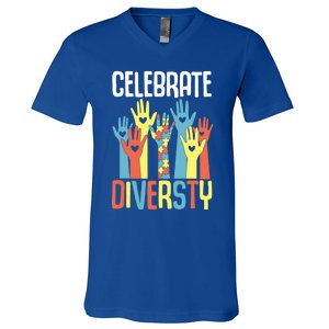 Autism Awareness And Support Celebrate Diversity Gift V-Neck T-Shirt