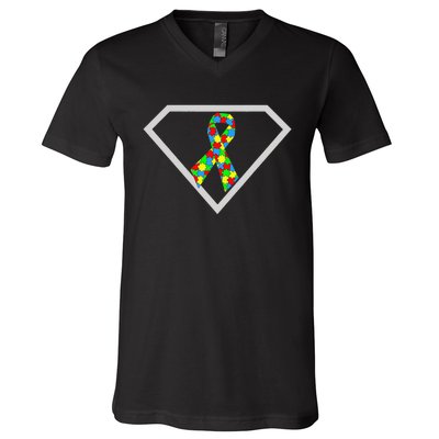 Autism Awareness Autism Superhero V-Neck T-Shirt