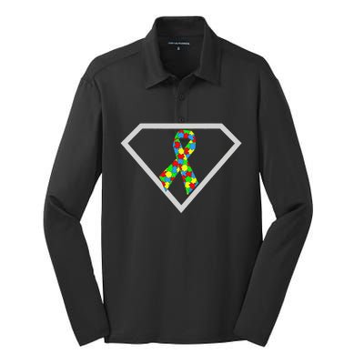 Autism Awareness Autism Superhero Silk Touch Performance Long Sleeve Polo