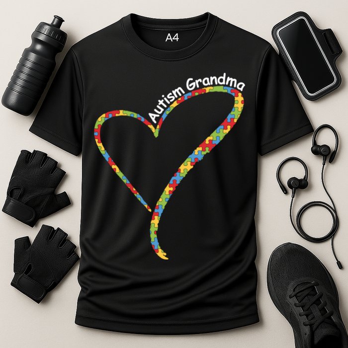 Autism Awareness Autism Grandma Heart Cooling Performance Crew T-Shirt