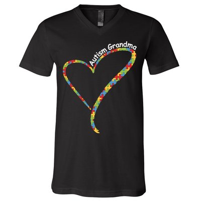 Autism Awareness Autism Grandma Heart V-Neck T-Shirt
