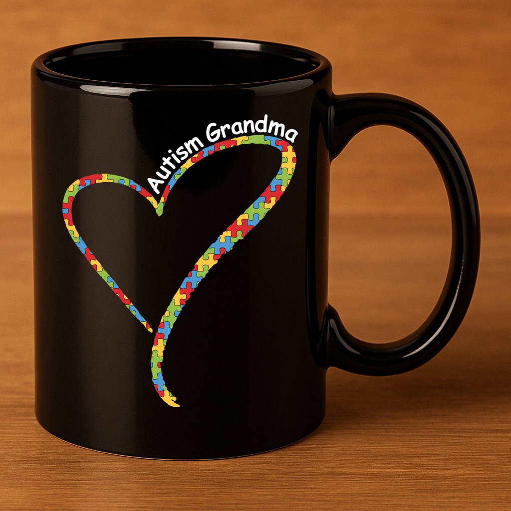Autism Awareness Autism Grandma Heart 11oz C Handle Ceramic Mug