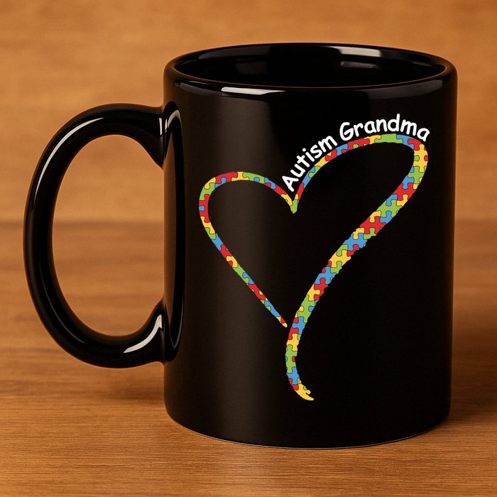 Autism Awareness Autism Grandma Heart 11oz C Handle Ceramic Mug