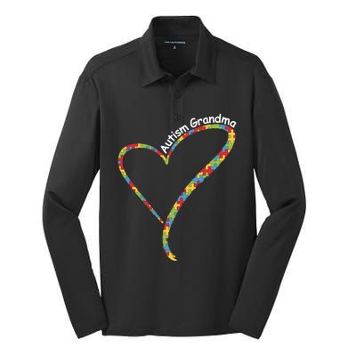 Autism Awareness Autism Grandma Heart Silk Touch Performance Long Sleeve Polo