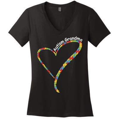 Autism Awareness Autism Grandma Heart Women's V-Neck T-Shirt