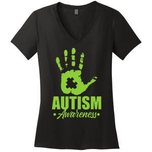 Autism Awareness Autistic Support Unique ASD Heart Gift Women's V-Neck T-Shirt