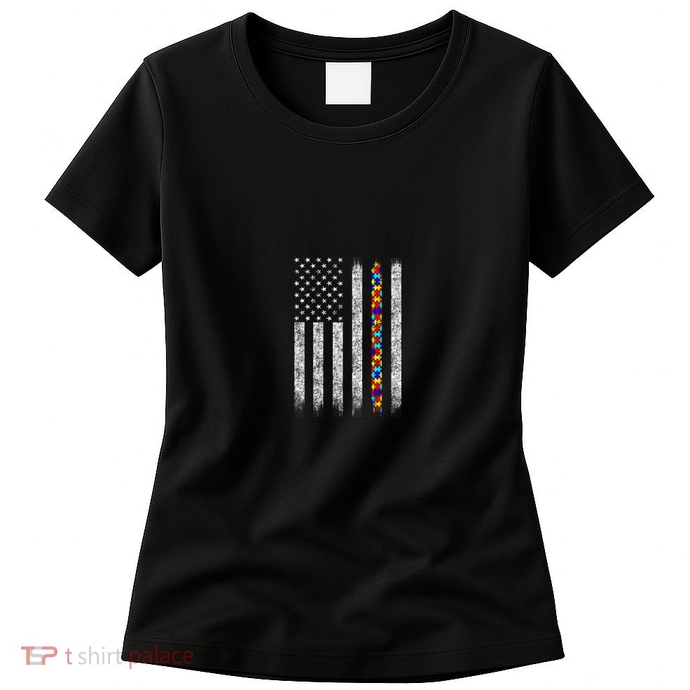 Autism Awareness American Flag Pullover Hoodie Women's T-Shirt