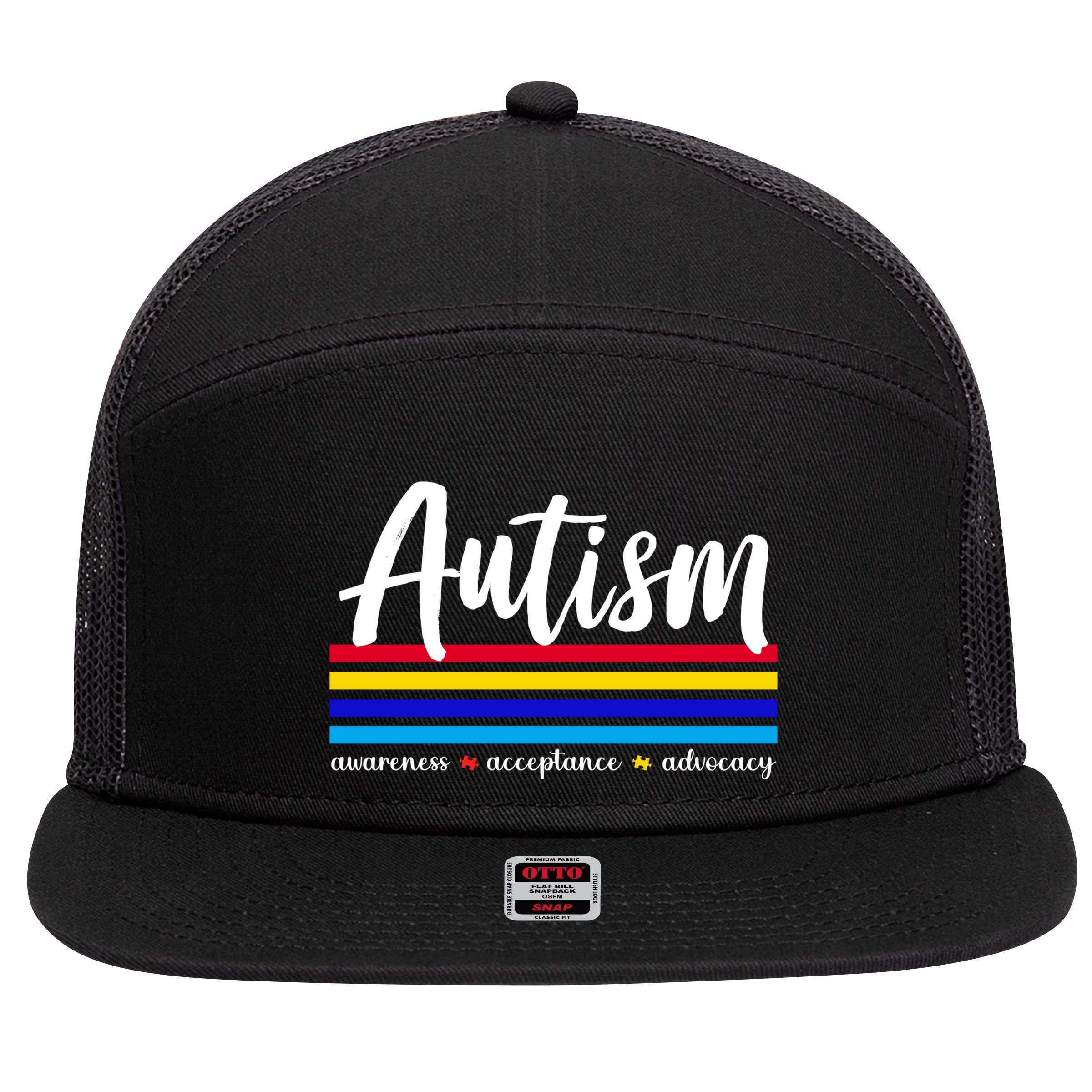 Autism Awareness Acceptance Advocacy 7 Panel Mesh Trucker Snapback Hat