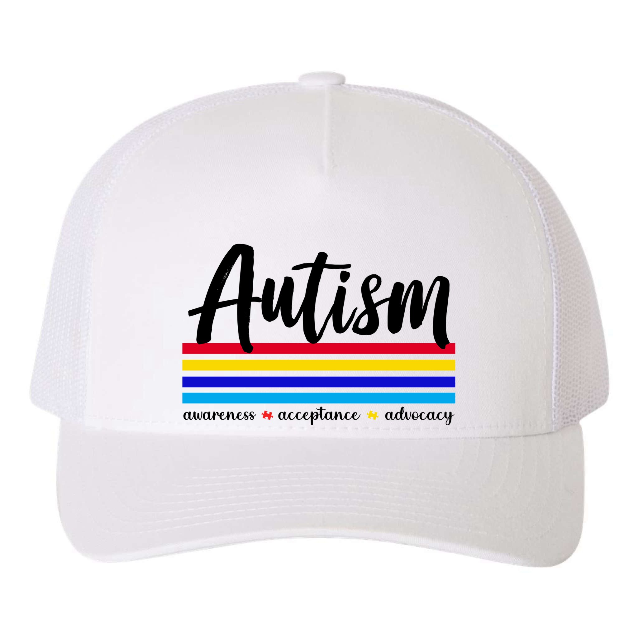 Autism Awareness Acceptance Advocacy Yupoong Adult 5-Panel Trucker Hat