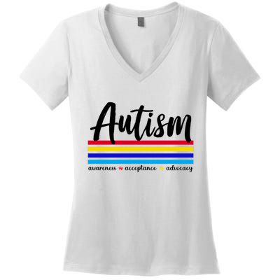 Autism Awareness Acceptance Advocacy Women's V-Neck T-Shirt
