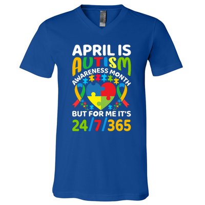 April Autism Awareness Month Autism Advocacy Autism Ribbon Autism Support V-Neck T-Shirt