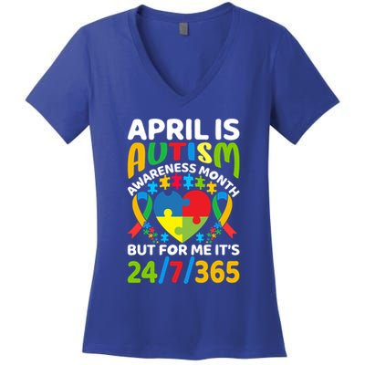 April Autism Awareness Month Autism Advocacy Autism Ribbon Autism Support Women's V-Neck T-Shirt