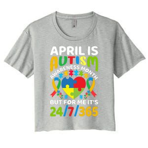 April Autism Awareness Month Autism Advocacy Autism Ribbon Autism Support Women's Crop Top Tee