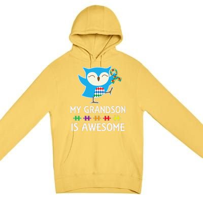 Autism Awareness Autistic Grandson Support Owl Premium Pullover Hoodie