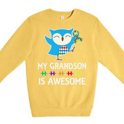 Autism Awareness Autistic Grandson Support Owl Premium Crewneck Sweatshirt