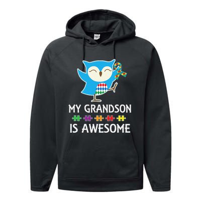 Autism Awareness Autistic Grandson Support Owl Performance Fleece Hoodie