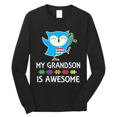 Autism Awareness Autistic Grandson Support Owl Long Sleeve Shirt