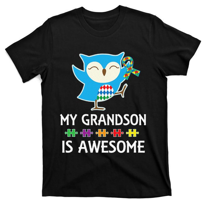 Autism Awareness Autistic Grandson Support Owl T-Shirt