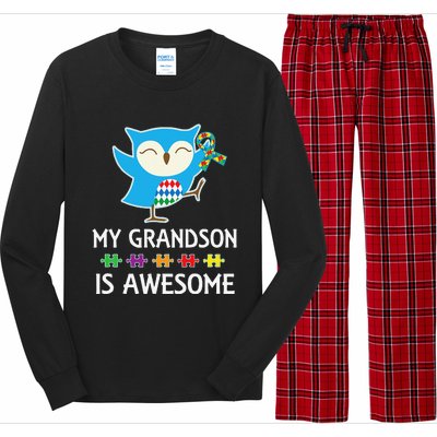 Autism Awareness Autistic Grandson Support Owl Long Sleeve Pajama Set