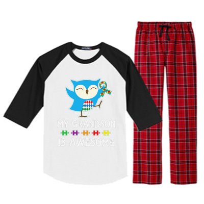 Autism Awareness Autistic Grandson Support Owl Raglan Sleeve Pajama Set