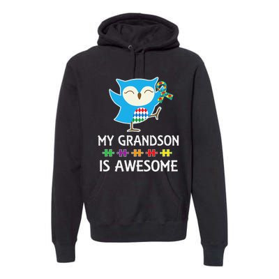 Autism Awareness Autistic Grandson Support Owl Premium Hoodie