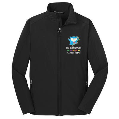 Autism Awareness Autistic Grandson Support Owl Core Soft Shell Jacket