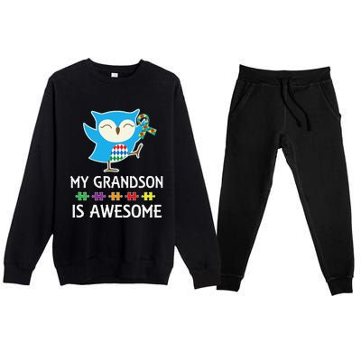 Autism Awareness Autistic Grandson Support Owl Premium Crewneck Sweatsuit Set