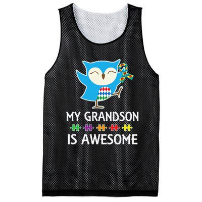 Autism Awareness Autistic Grandson Support Owl Mesh Reversible Basketball Jersey Tank