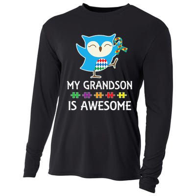 Autism Awareness Autistic Grandson Support Owl Cooling Performance Long Sleeve Crew