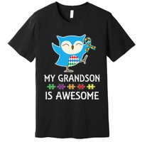 Autism Awareness Autistic Grandson Support Owl Premium T-Shirt