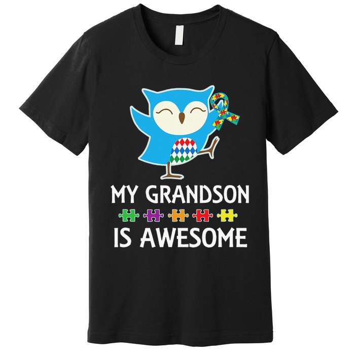 Autism Awareness Autistic Grandson Support Owl Premium T-Shirt