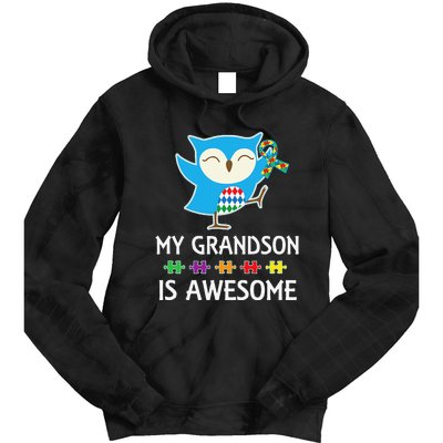 Autism Awareness Autistic Grandson Support Owl Tie Dye Hoodie