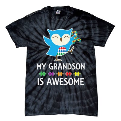 Autism Awareness Autistic Grandson Support Owl Tie-Dye T-Shirt